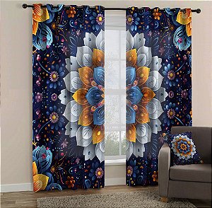 Cortina Synth 2,50x2,80m Mandala 85 - Grátis Capa de almofada com a mesma estampa
