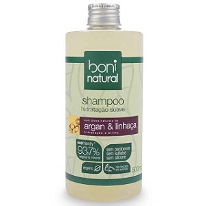 Shampoo Vegano, sem sulfato (low pow), Argan e Linhaça Boni Natural 500ml