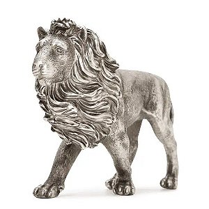 Escultura Leão em Poliresina - Prata - Mart