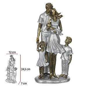 Escultura Decorativa Família - Dourado - Poliresina