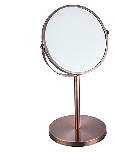 Espelho de Maquiagem Aumento 2x Dupla Face Rotativo Bronze