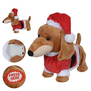 Cachorro Natal Animado C/ Movimento e Som 30cm - Vermelho