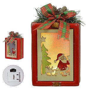 Lanterna Decorativa Presente Natal Papai Noel 15x8cm - Vermelho