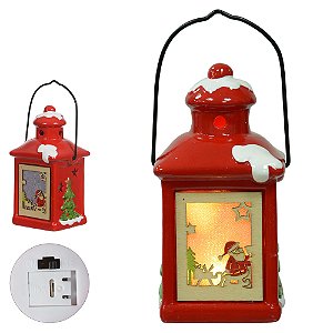 Lanterna Decorativa Natal Papai Noel 13x6cm - Vermelho