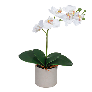 Orquidea Artificial Real Toque C/Vaso De Cimento (BRANCO AMARELO) 35cm