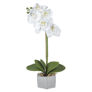 Orquidea Artificial Phalaenopsis Cetim C/ Vaso C/ Bambu x5 (Branco) 32cm