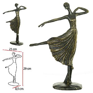 Escultura Decorativa em Poliresina Bailarina (Bronze) 29 x 21 x 8,5cm