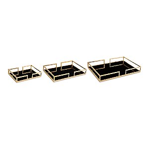Conjunto de Bandejas em Metal com Vidro Pequena - Elegância e Versatilidade (11175)
