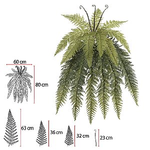 F. Samambaia Pendurar Real Toque Plástico X18 (Verde Outono) - 78 cm