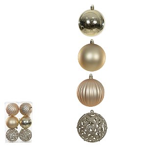 Bola Decorada de Natal em PVC – Champanhe – Kit com 6 unidades – 8 cm