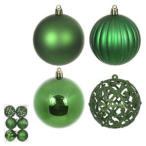 Bola Decorada de Natal em PVC – Verde Escuro – Kit com 6 unidades – 8 cm