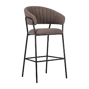 Banqueta Mara Rivatti Estofada em Bouclé com Base Metálica Cinza Quente