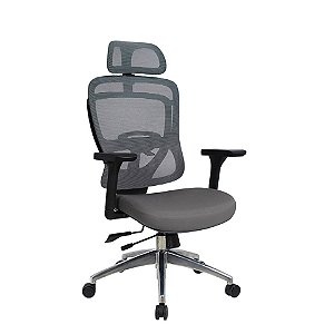 Cadeira Office Zion Rivatti com Apoio de Cabeça em Tela Mesh Cinza