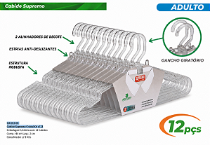 Kit 12 Cabides Cavado Grosso Giratório Cristal Adulto