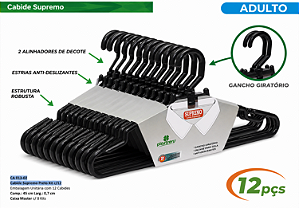Cabide Cavado Grosso Giratório Preto Kit com 12 Unidades