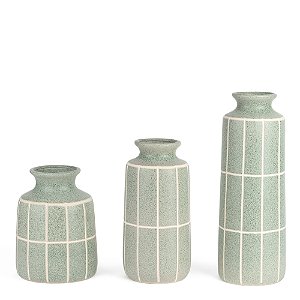 Vaso Decorativo em Cerâmica Verde com Grid Branco (22629)