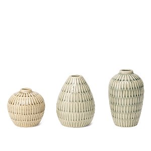 Vaso Decorativo em Cerâmica com Textura Canelada e Esmalte em Tons Neutros (22980)