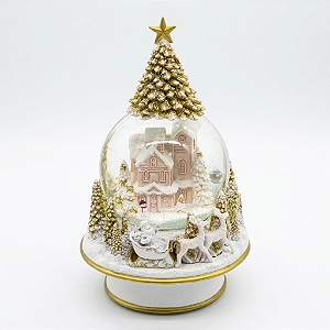 Globo de Neve Cenário Natalino Branco e Dourado 22cm (DG2920) |