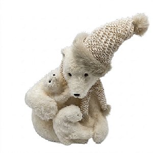 Urso Decorativo de Natal com Filhote no Colo Branco 45cm (BC2550)