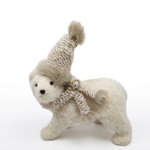 Urso Polar Andando com Gorro e Broche 31 cm (BC2552) | Decoração