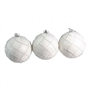 Jogo de Bolas Decorativas de Natal Brancas 10 cm | 3 Peças (BD2724)