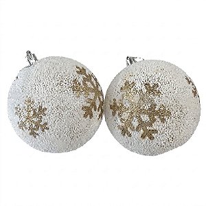 Jogo de Bolas Decorativas de Natal Branco e Dourado 10 cm | 2 Peças (BD3757-I)