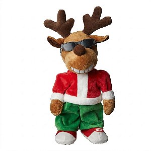 Rena Decorativa de Natal em Pé com Movimento Vermelha e Verde 33cm (BT2036)