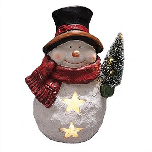 Boneco de Neve Decorativo de Natal com LED Branco e Vermelho 41cm (DG2022)