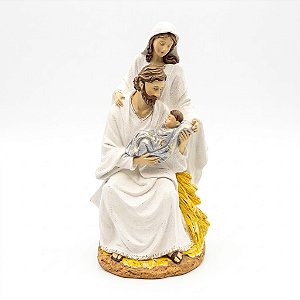 Sagrada Família Decorativa em Resina Branco e Dourado 32cm (RS2696)