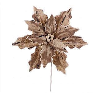 Flor Poinsetia Decorativa de Natal Marrom 37cm (FL3533) | Decoração