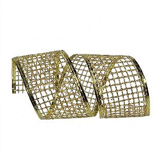 Fita Decorativa de Natal Champagne 6,3 cm × 9,14 m (FT1831) | Decoração