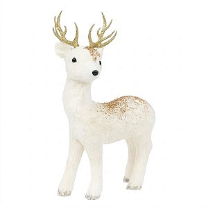 Rena Decorativa em Pé com Glitter Branco e Dourado 36 cm (VI303) | Decoração