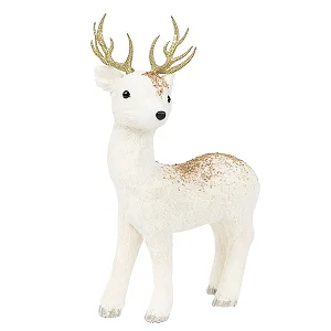 Rena Decorativa em Pé com Glitter Branco e Dourado 52 cm (BC3072) | Decoração