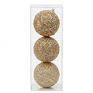 Jogo de Bolas Decorativas de Natal Douradas 8 cm - 3 Peças (BD1084-I) | Decoração