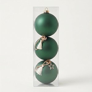 Jogo 3 Bolas 10cm Verdes de Natal (BD3489-I) | Decoração