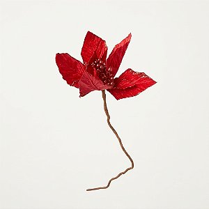 Flor de Poinsétia Artificial Vermelha com Glitter 50cm (12592CM) | Decoração