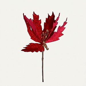 Flor Natalina Aveludada Vermelha Folha Denteada 25cm (FL6323) | Decoração