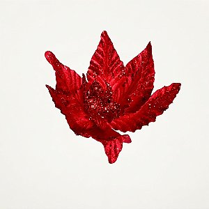 Flor de Poinsétia Natal Aveludada Vermelha c/ Glitter Vermelho 23cm (89489002) |