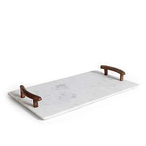 Bandeja Decorativa em Mármore com Alças de Madeira | P e G (22098) | Decoração