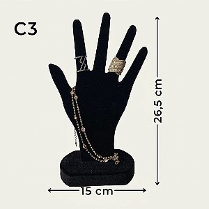 Expositor de Mão C-3P Preto Aveludado 15×26,5cm (C3-P) | Decoração
