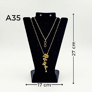 Busto Stilo Médio Preto Aveludado 17×27cm (A-35/PT) | Decoração