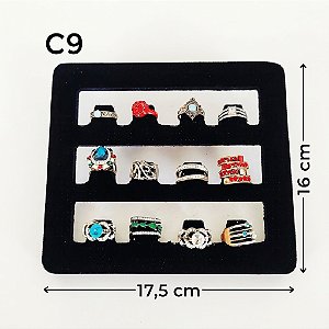 Expositor para 12 Anéis C-9P Preto Aveludado 17,5×16cm (C9-P) | Decoração