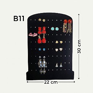 Expositor para Brincos Grande Furadinho Preto Aveludado 22×30cm (B-11/PT) | Decoração