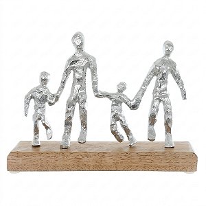 Escultura Decorativa em Metal Família Prata e Bege 16cm (A1098001)