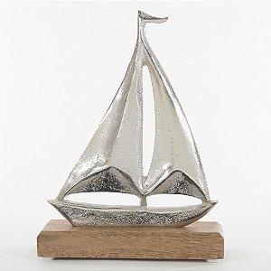 Escultura Decorativa em Metal Barco Prata e Bege | P e G (A1101001/A1103001)