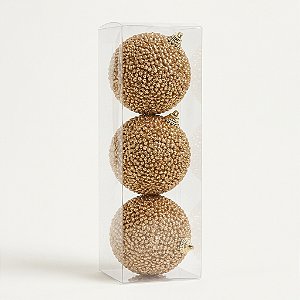 Bola Decorada Dourada 10cm com 3 Peças (BD1611)