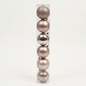 Bolas de Natal Rosa Claro Mistas 8cm com 6 Peças (89409001)