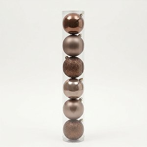 Bolas de Natal Marrons Foscas, Brilhantes e com Glitter 8cm com 6 Peças (BM767)