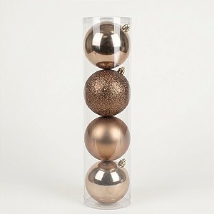 Bolas de Natal Marrons Foscas, Brilhantes e com Glitter 12cm com 4 Peças (BM769)