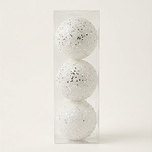 Bolas de Natal Brancas 10cm com 3 Peças (BD5464)